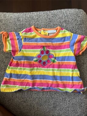 Y2K Little Me Multicolor Striped Flower Tee - Pink, Yellow, Blue